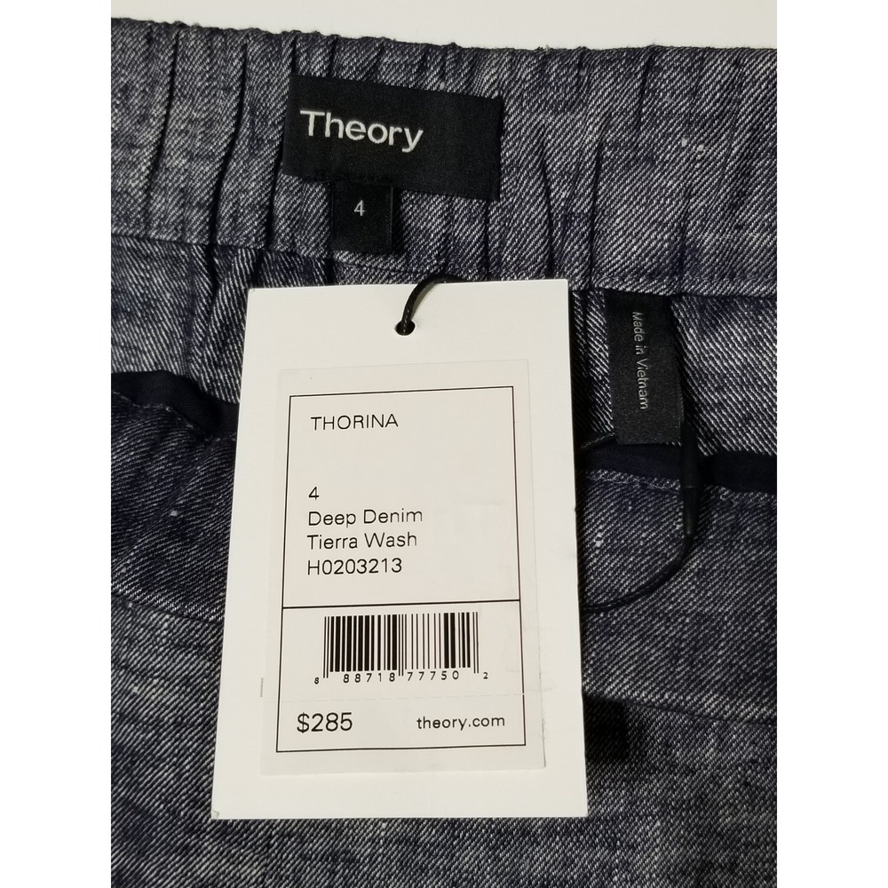 Theory Thorina Tierra Wash Linen Cropped Pants Deep Denim NWT Size 4 $285 - Picture 15 of 16